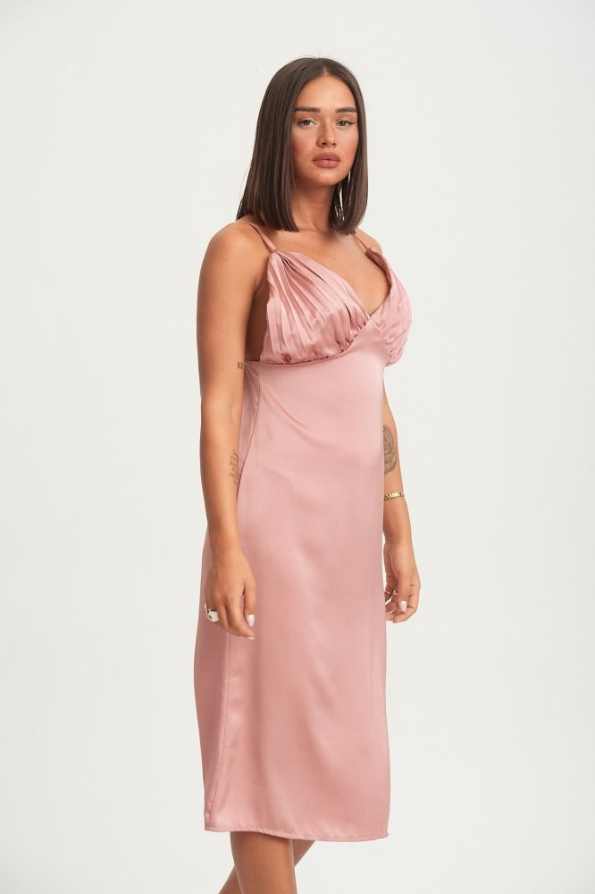 Satin Dress With Pleated Detail