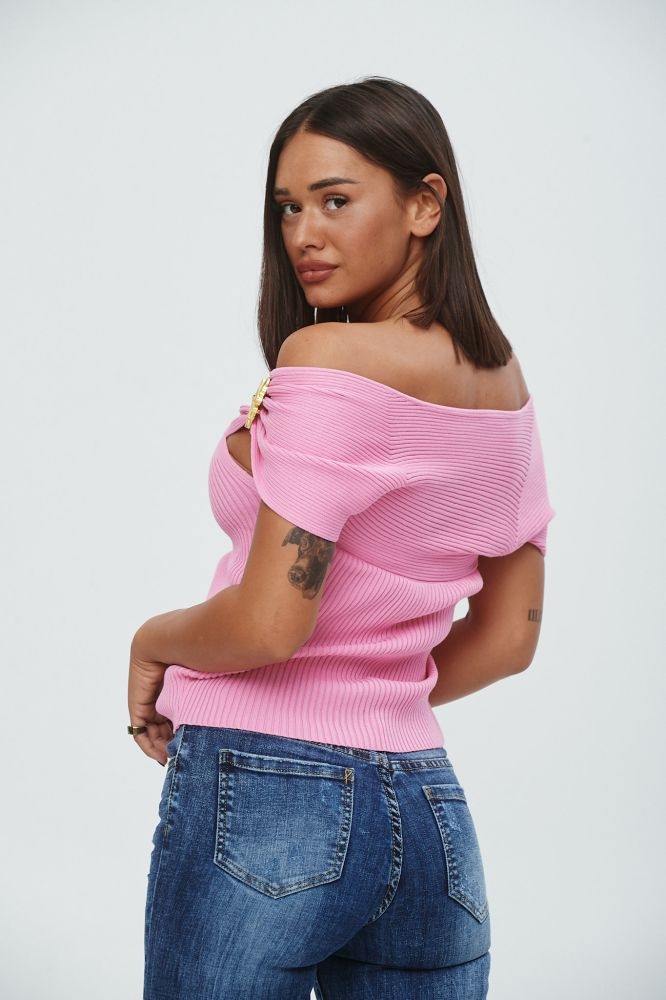 Rippe Off-Shoulder Blouse With Pins