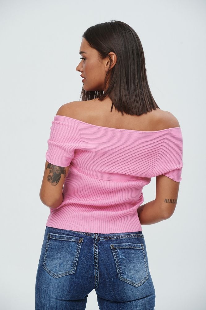 Rippe Off-Shoulder Blouse With Pins