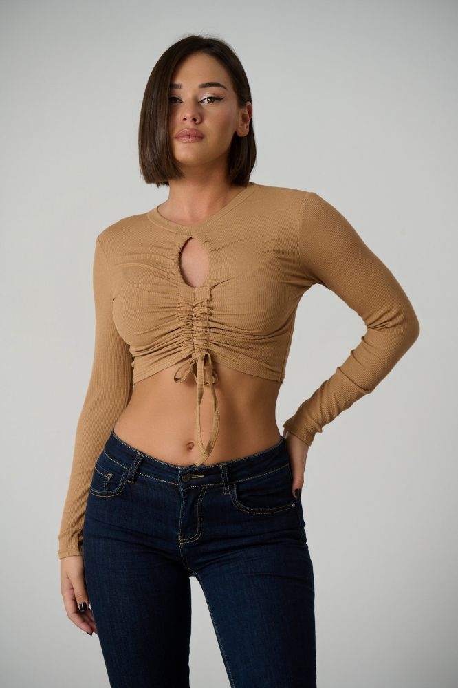 Ruffled Crop Top With Front Cut