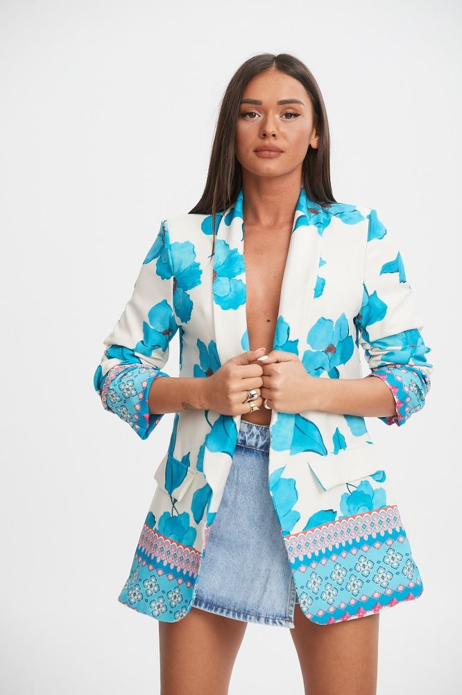 Printed Blazer With Leaves