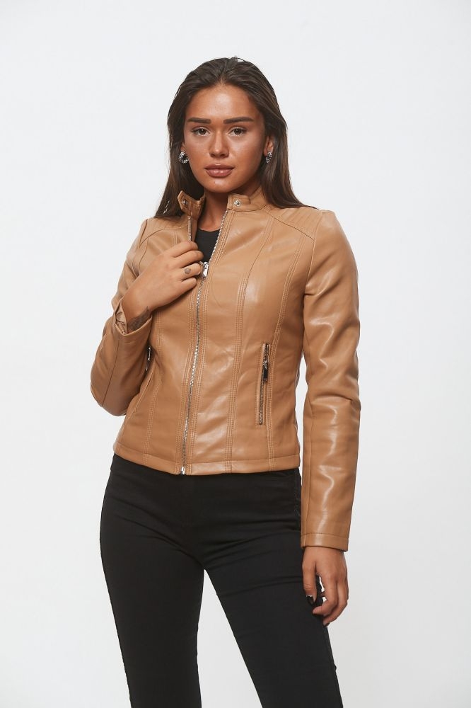 Leatherette Jacket With Seams In Shoulders