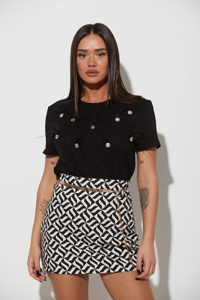 Mini Printed Skirt With Chain Belt