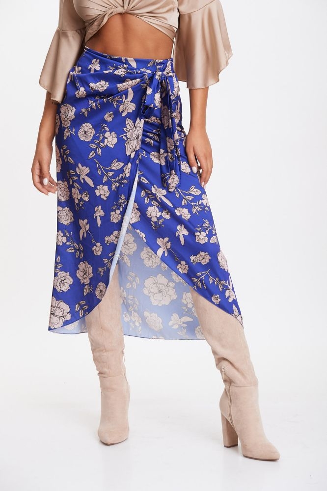 Tied Side Floral Midi Skirt 