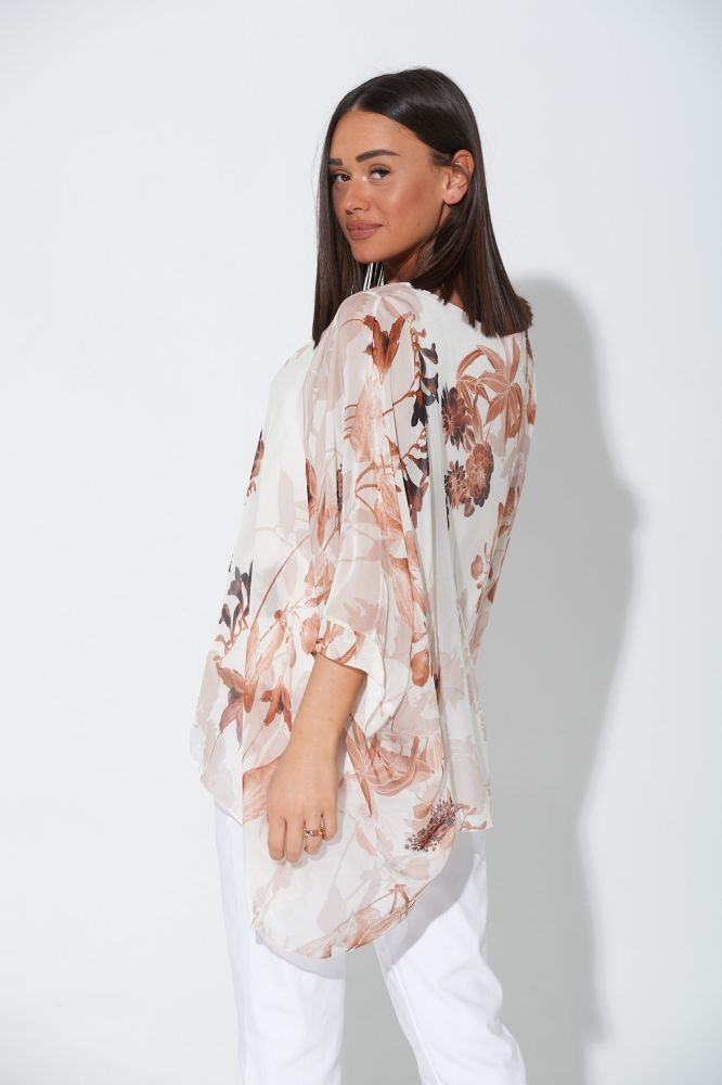 Batwing Sleeve Blouse With Flower Print