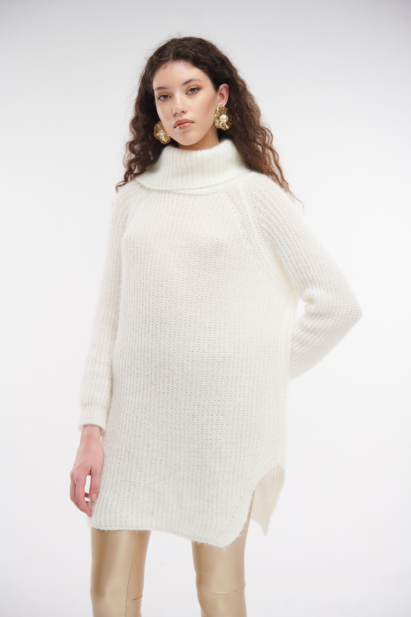 Oversized Knitted Dress With Turtleneck