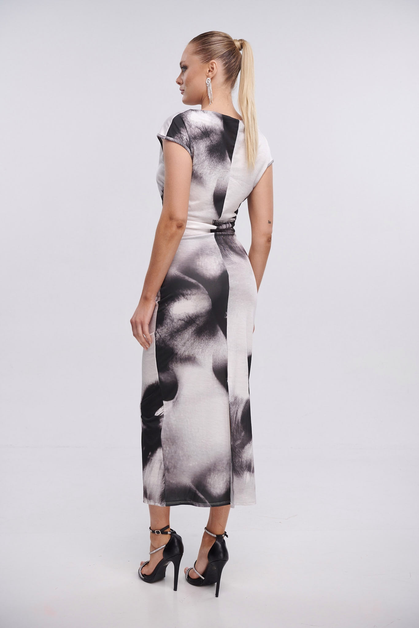 Printed Dress With Shoulder Pads