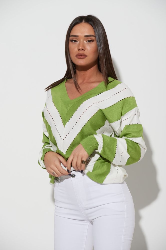 Ripped Knitted Blouse With V Neckline