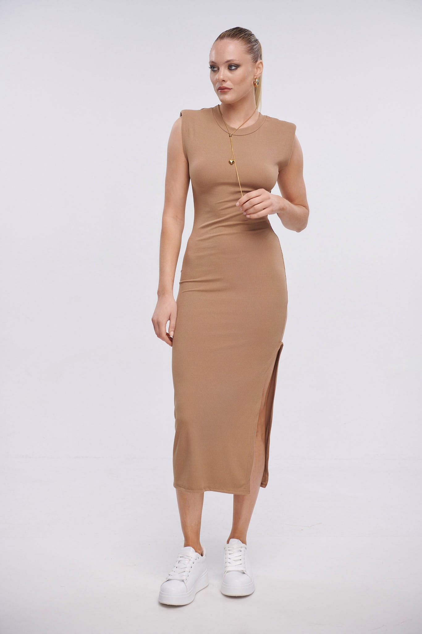 Ripped Midi Dress With Shoulder Pads