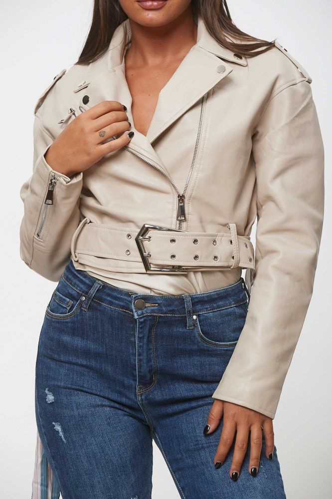 Leatherette Jacket With Belt 