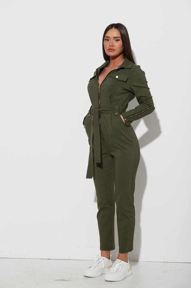 Jumpsuit With Belt And Zippers