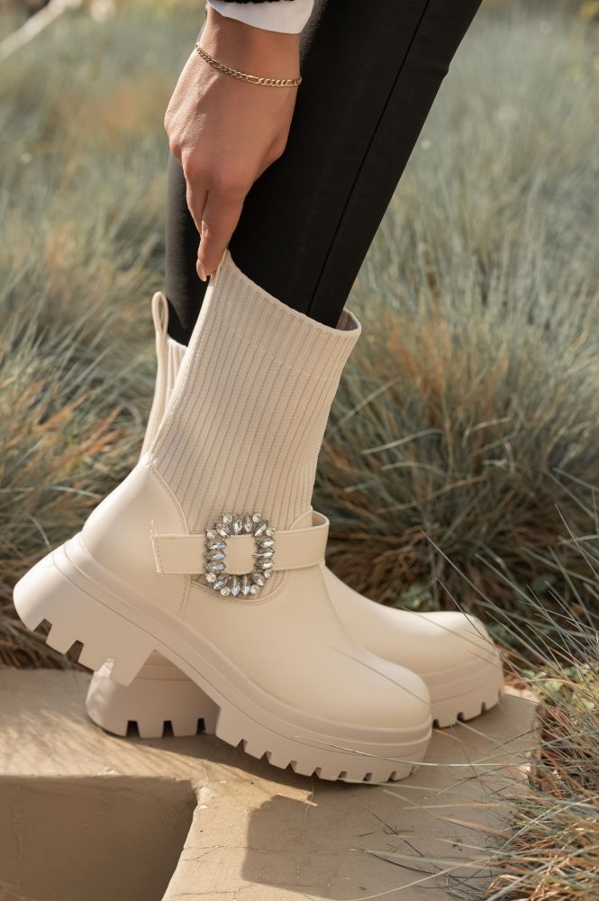 Stocking Combat Boot With Shiny Buckle