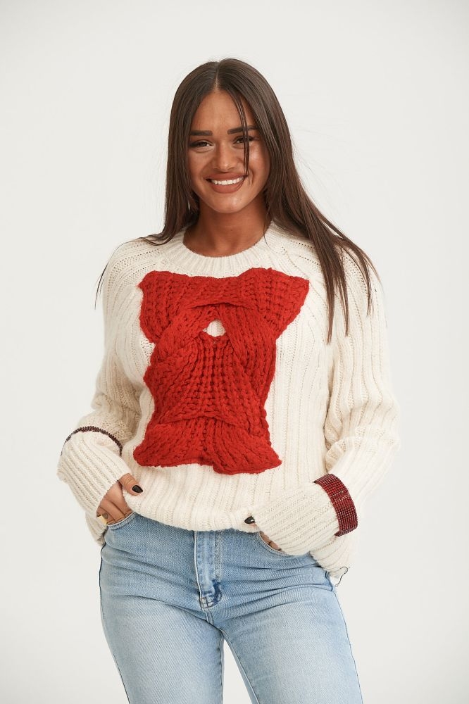 Knitwear With Red Cable Knit