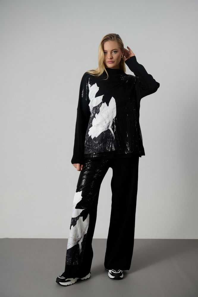 Set Printed Blouse & Pants With Sequins