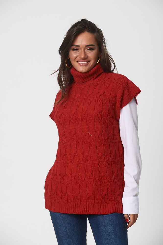 High Neck Cable Knit Sweater Vest