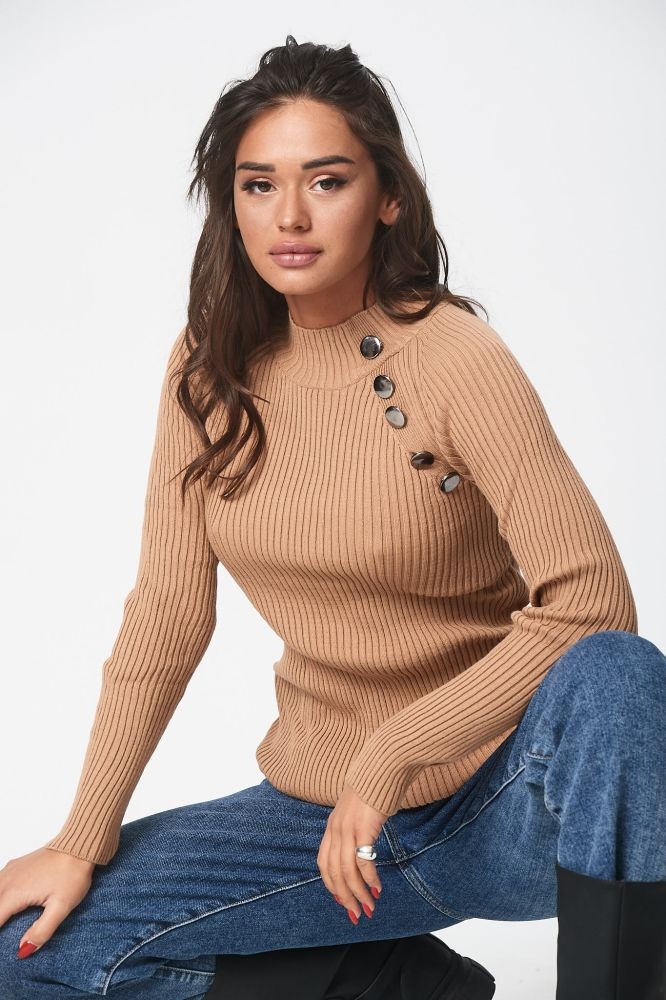 Buttoned Detailed Ribbed Knit Top