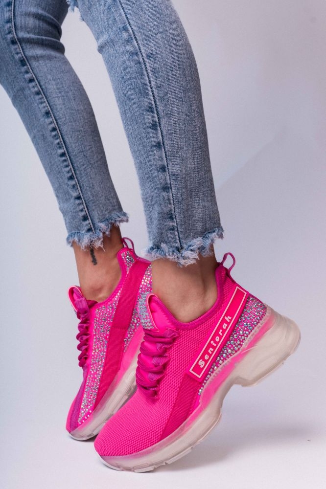 Sneakers With See-through Sole And Rhinestones