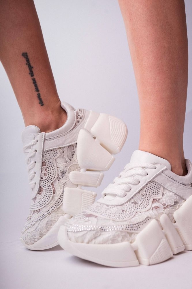 Sneakers With Rhinestones And Lace