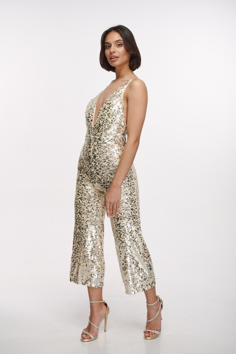 Spangly Jumpsuit With Open Back