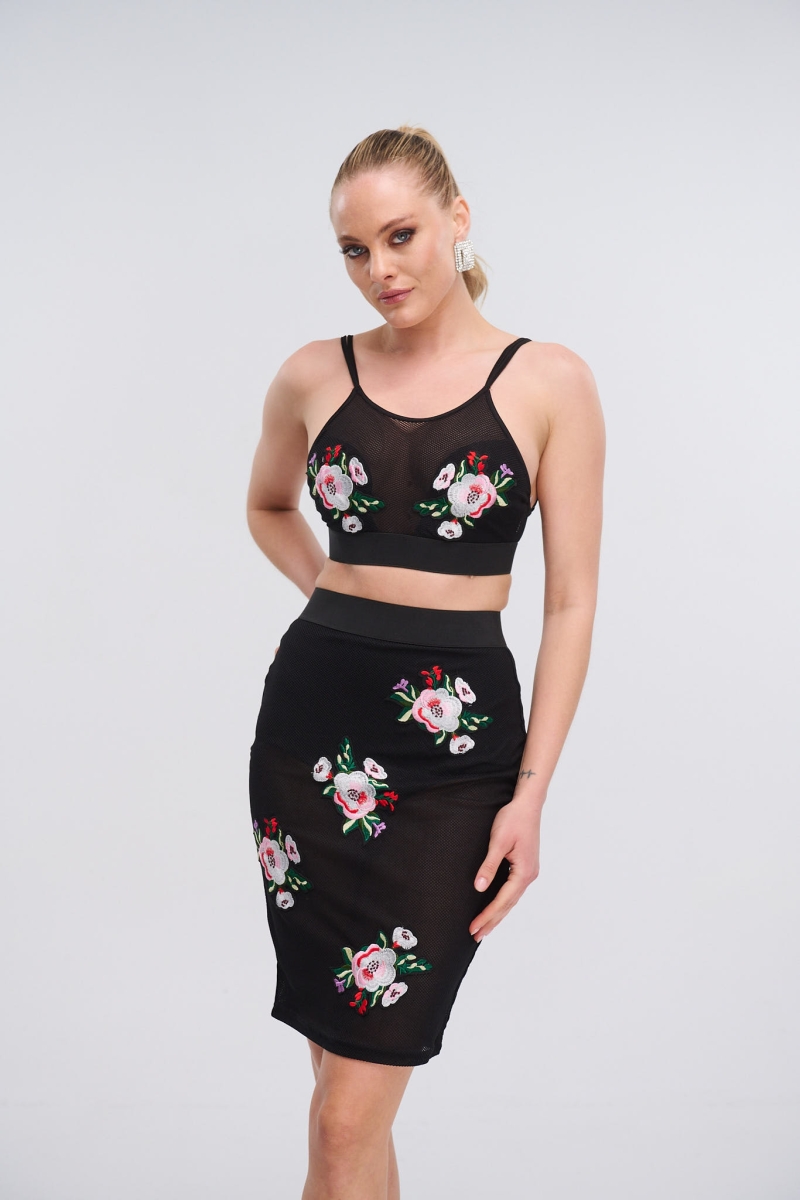 Bustier With Embroidered Flowers