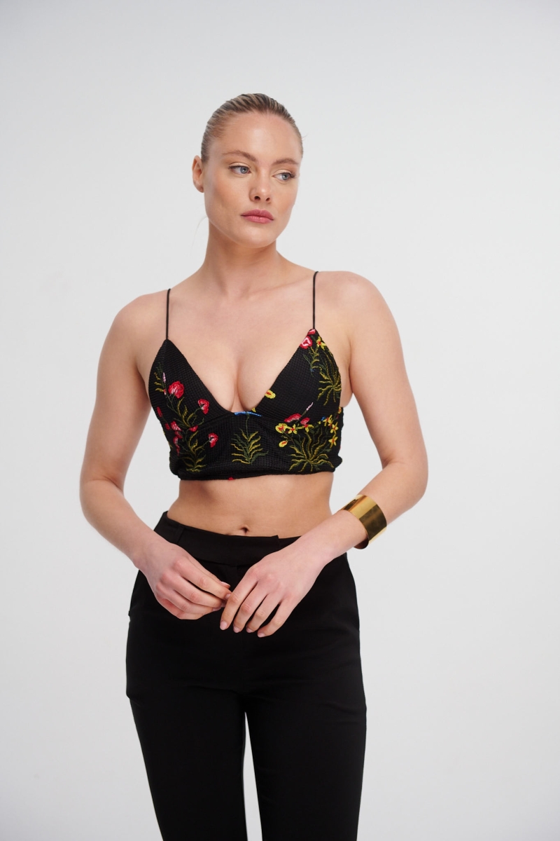 Bustier With Embroidered Flowers