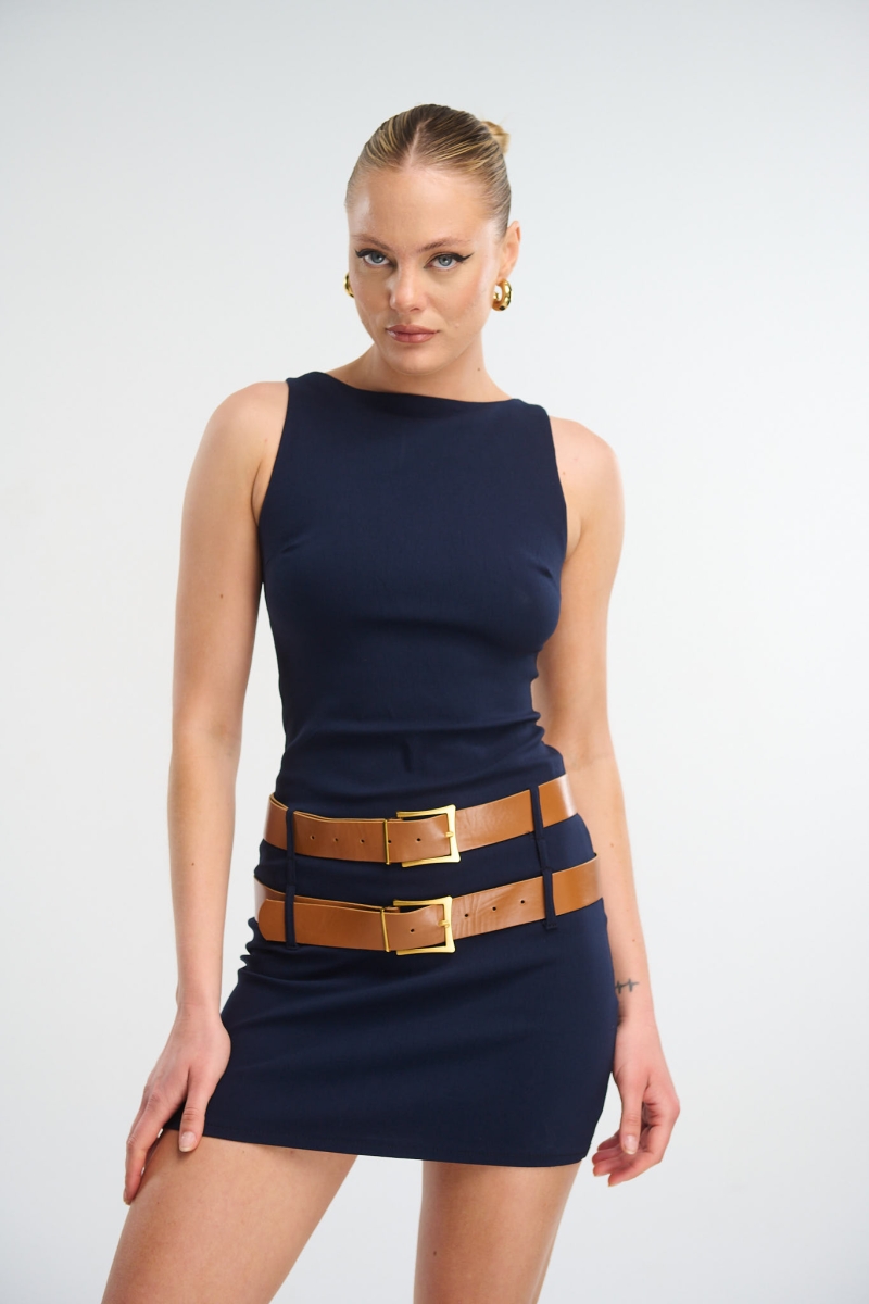Mini Dress With Double Belt