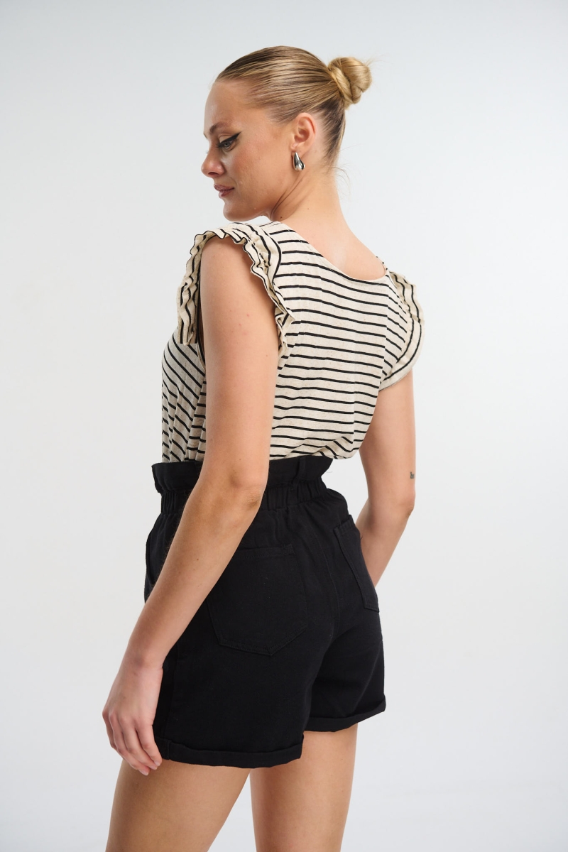 Sleeveless Striped Blouse With Ruffled Sleeves