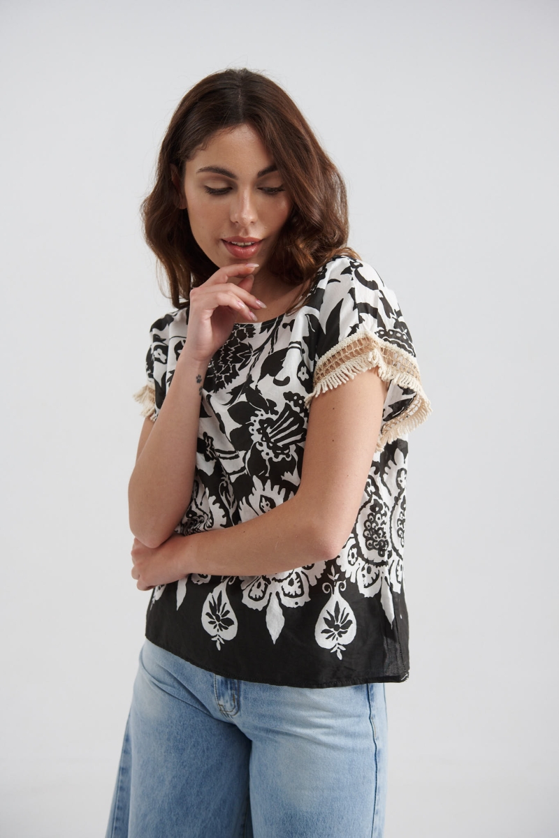 Paisley Printed Blouse With Tassels