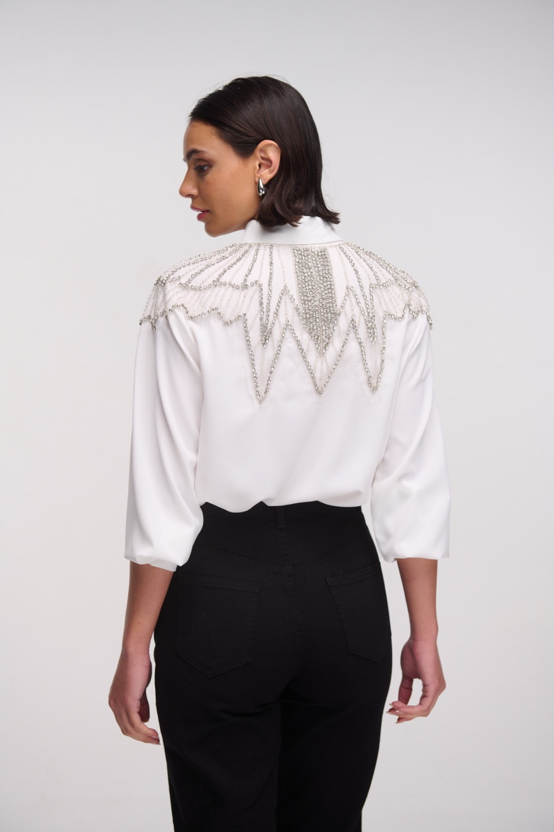 Shirt With Wing Design With Rhinestones