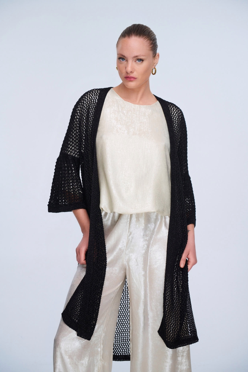 Shiny Cardigan With Wide Sleeves