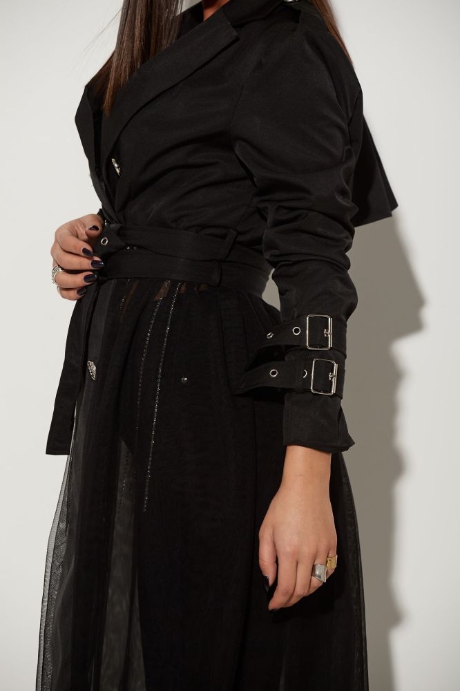 Trench Coat With Tulle And Belt