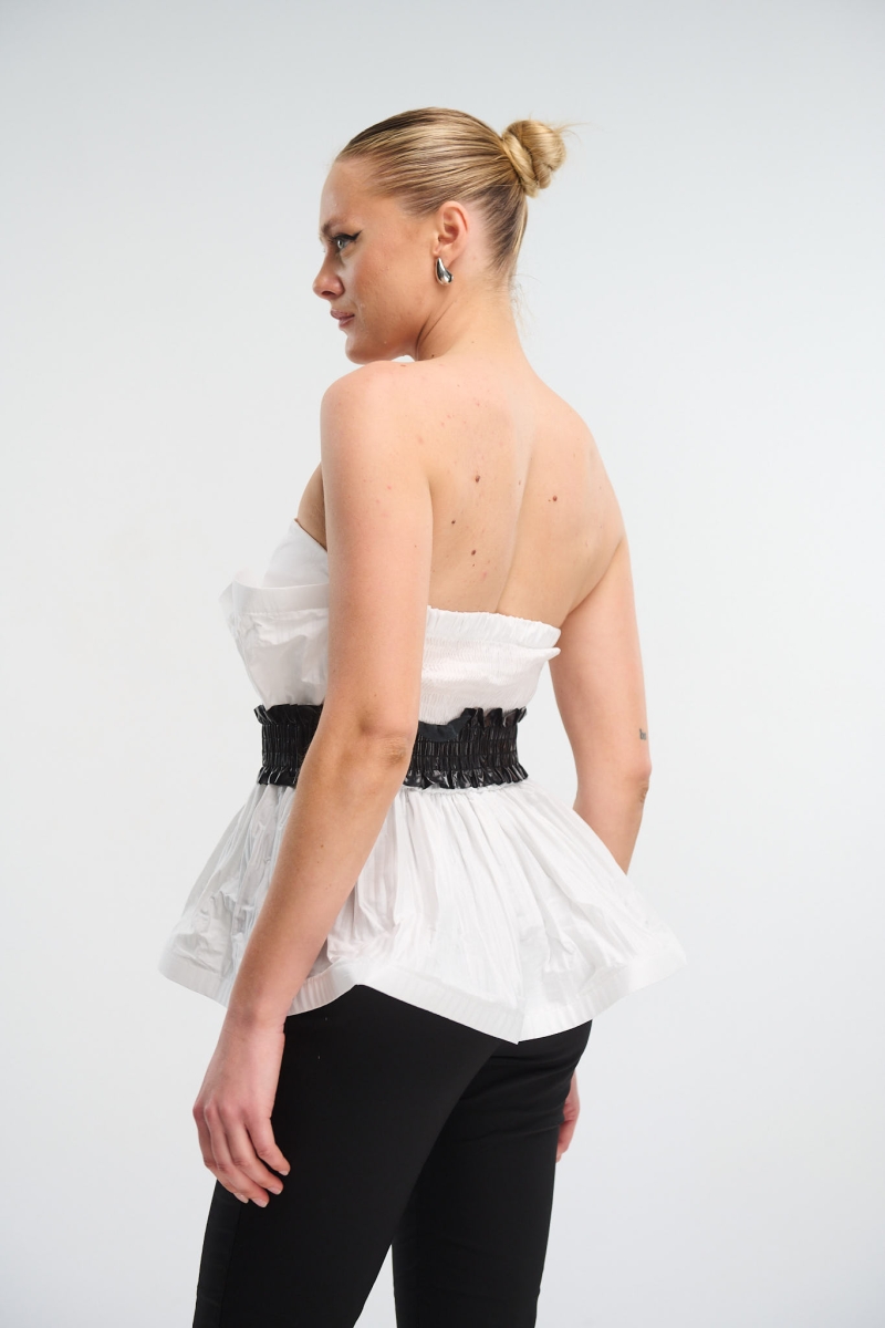 Strapless Top With Ruffles And Belt