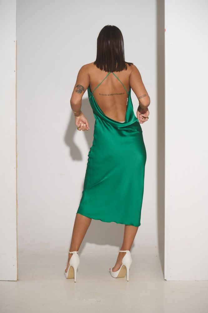 Midi Satin Dress With Open Back