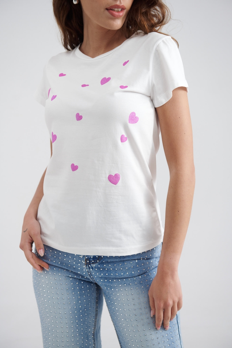 T-Shirt With Glitter Hearts