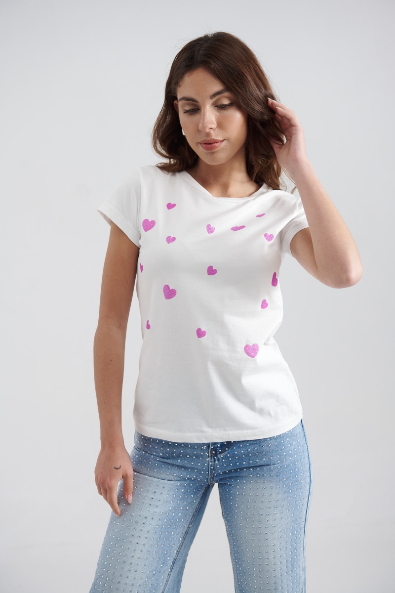 T-Shirt Με Glitter Καρδούλες 