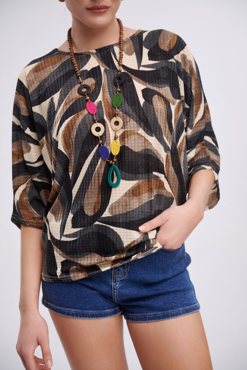 Printed Blouse With Necklace