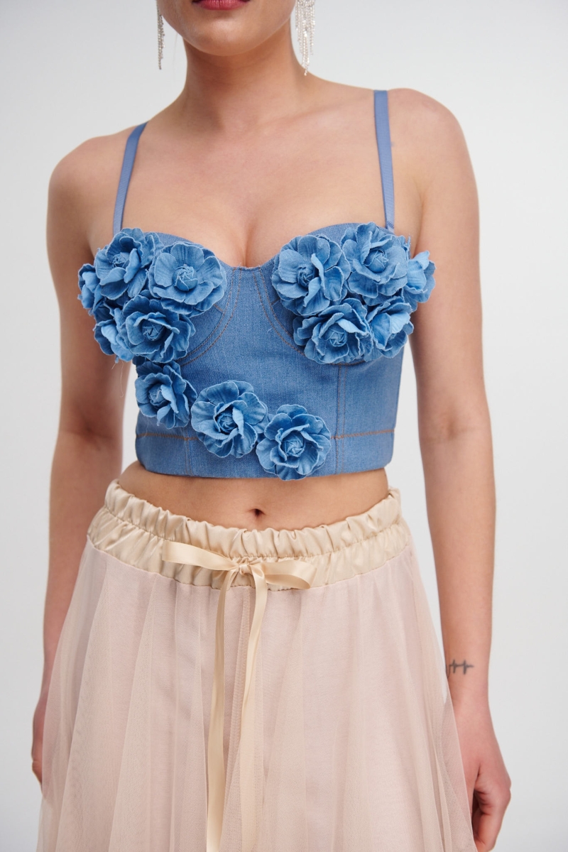 Denim Top With Roses