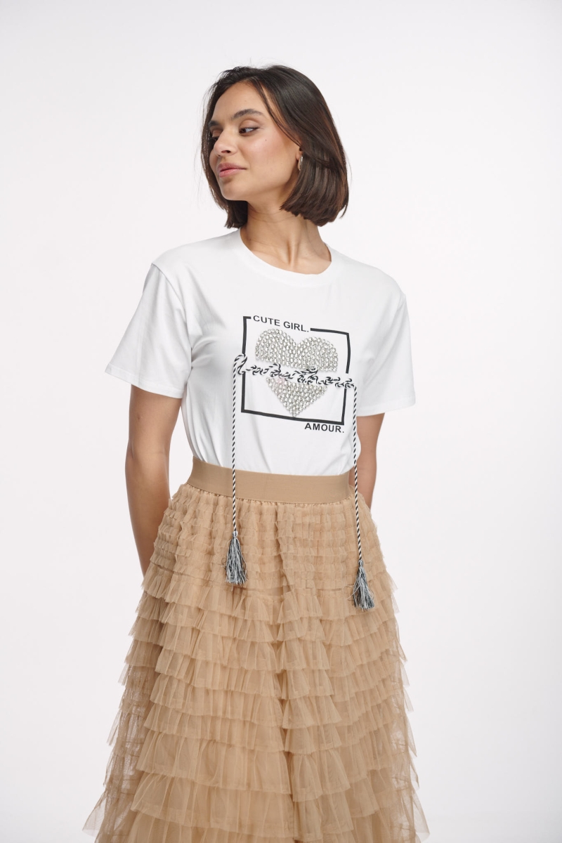 T-Shirt With Rhinestones And Tassels 