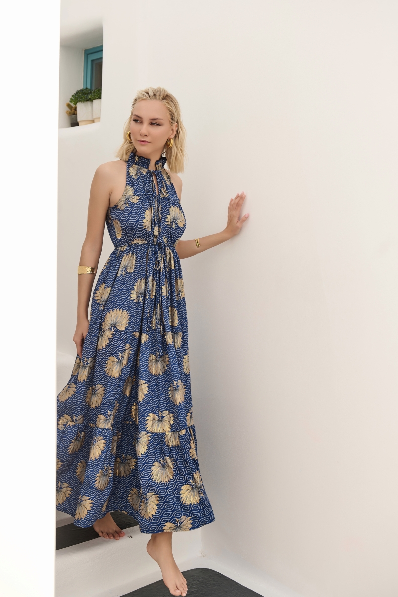 Maxi Dress With Golden Flowers BLE