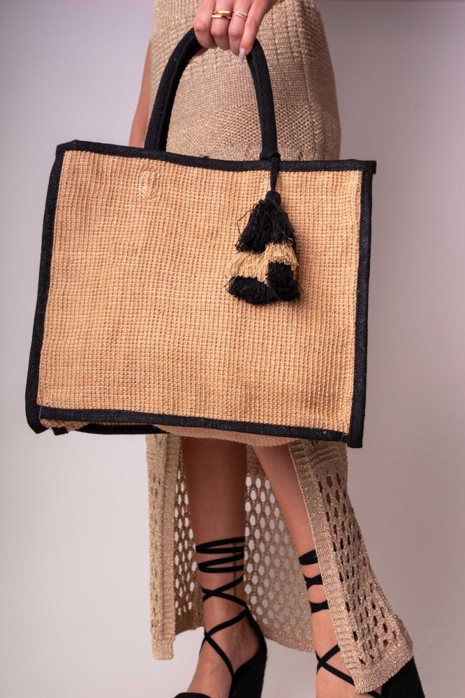 Two-Colored Straw Bag With Tassel