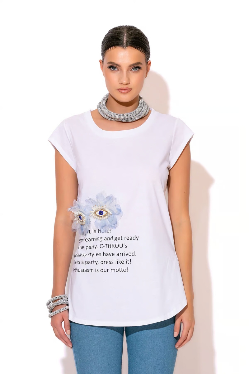 T-Shirt With Pearls And Print CTHROU