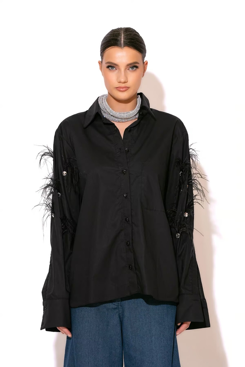 Shirt With Feathers And Rhinestones CTHROU