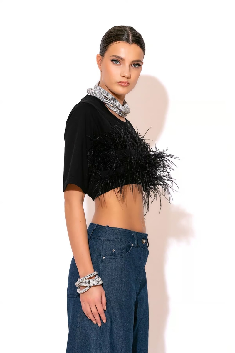 Crop Blouse With Feathers CTHROU