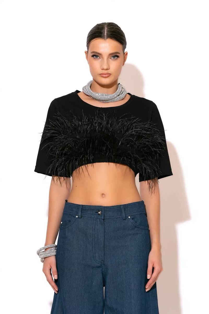 Crop Blouse With Feathers CTHROU