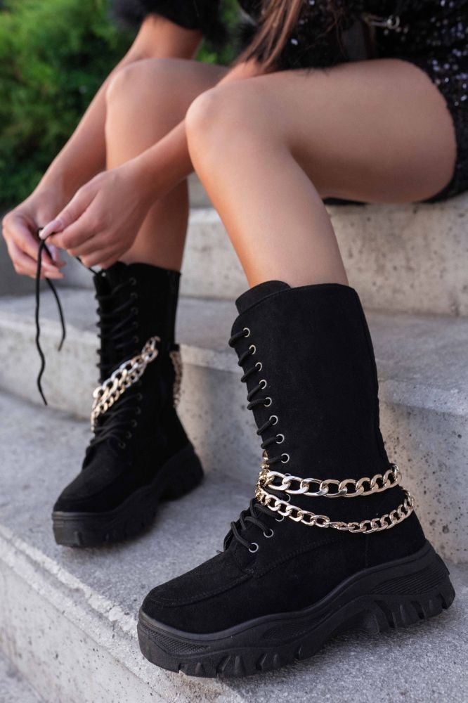 Combat Boots With Golden Chains