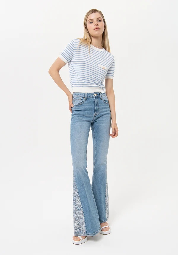 Denim Bell-bottom Pants With Lace FRACOMINA