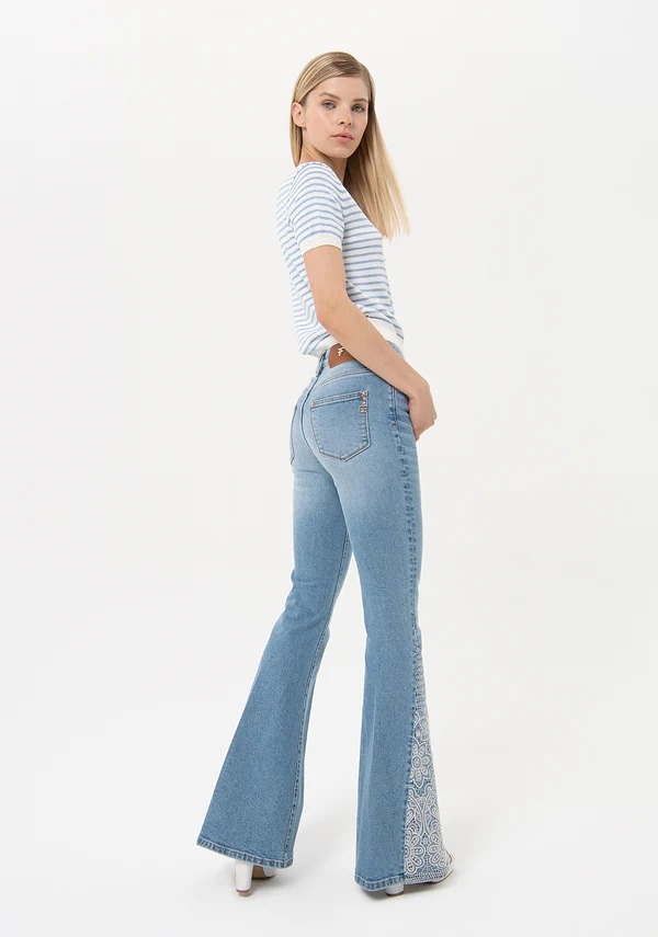 Denim Bell-bottom Pants With Lace FRACOMINA