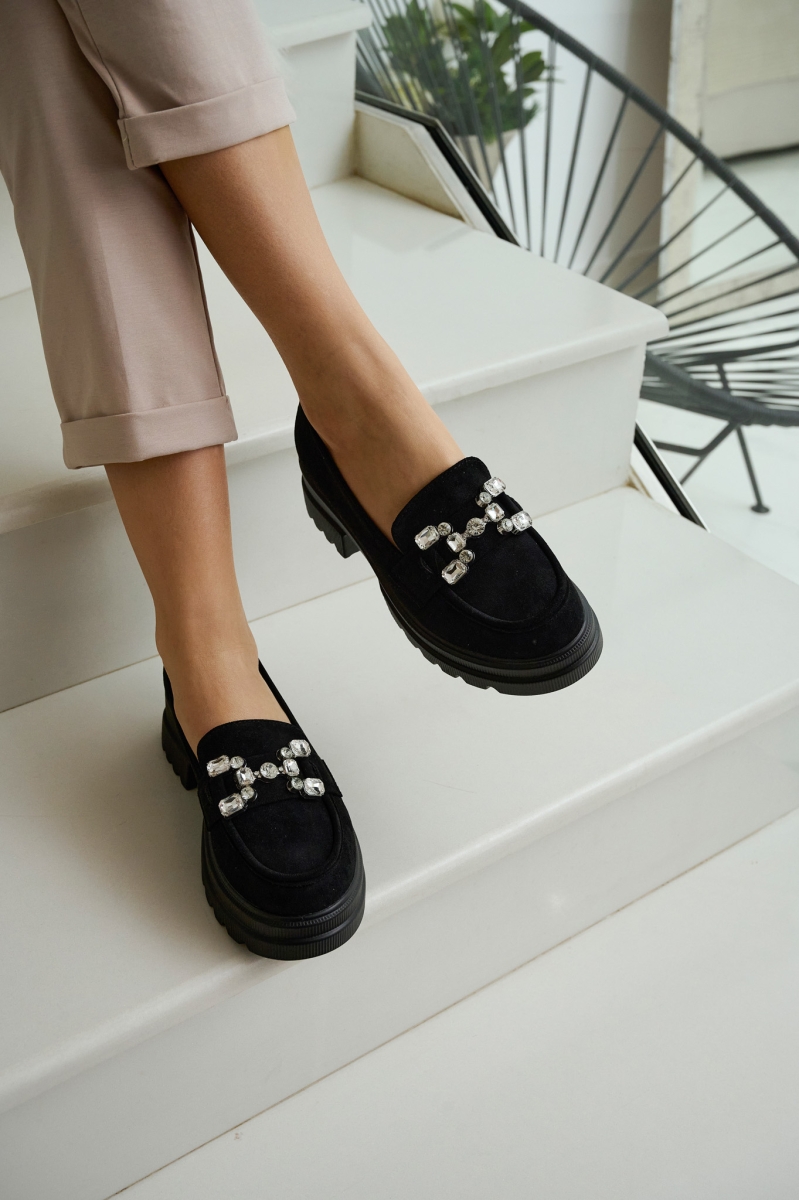 Suede Loafers With Rhinestones