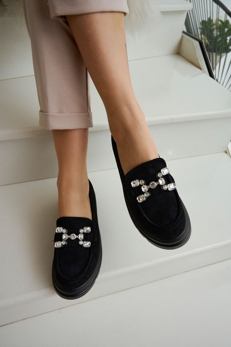Suede Loafers With Rhinestones