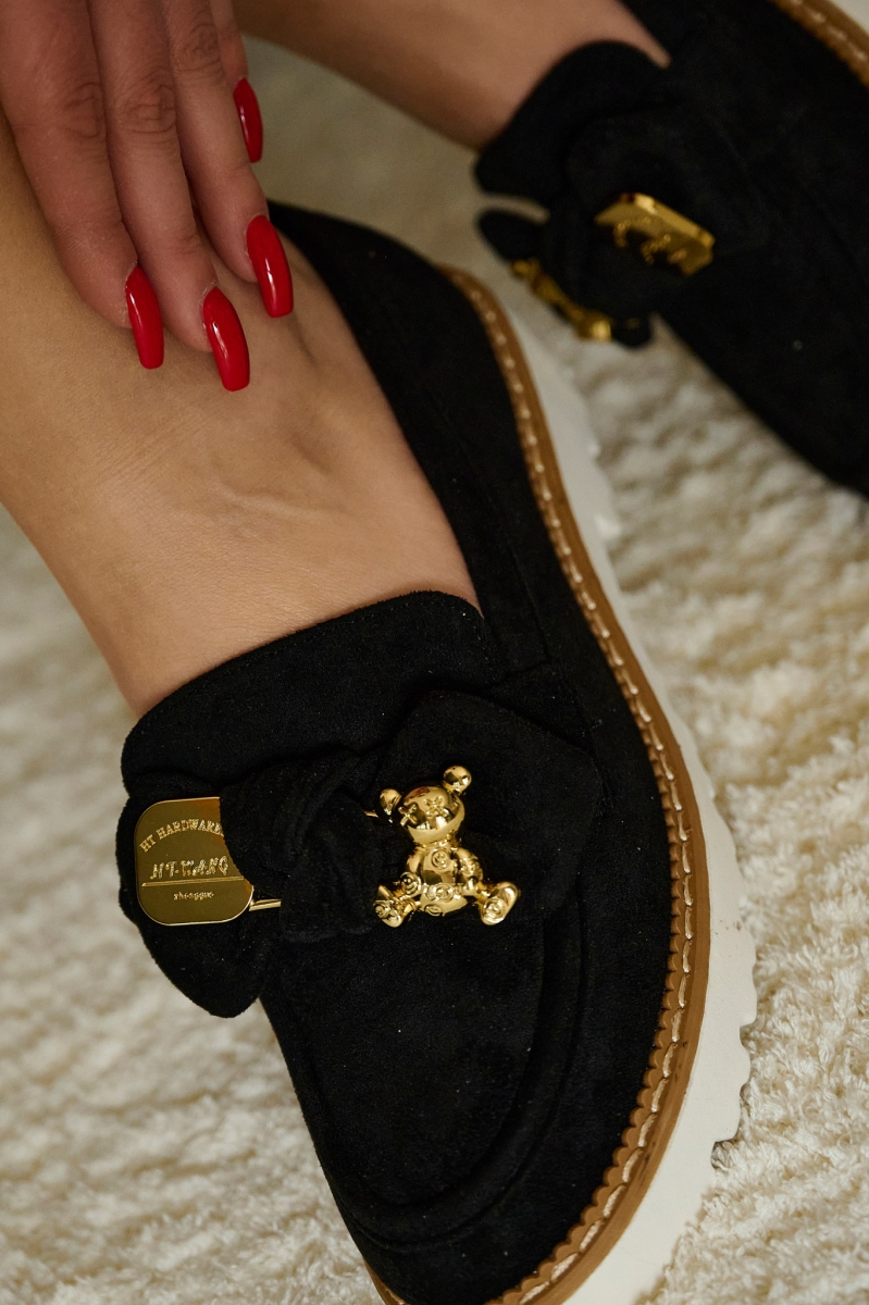 Suede Loafers With Bow